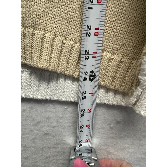 Tribal Women Colorblock Sweater Cream Grey Petite Small Resort Beach Oversized - Picture 4 of 8